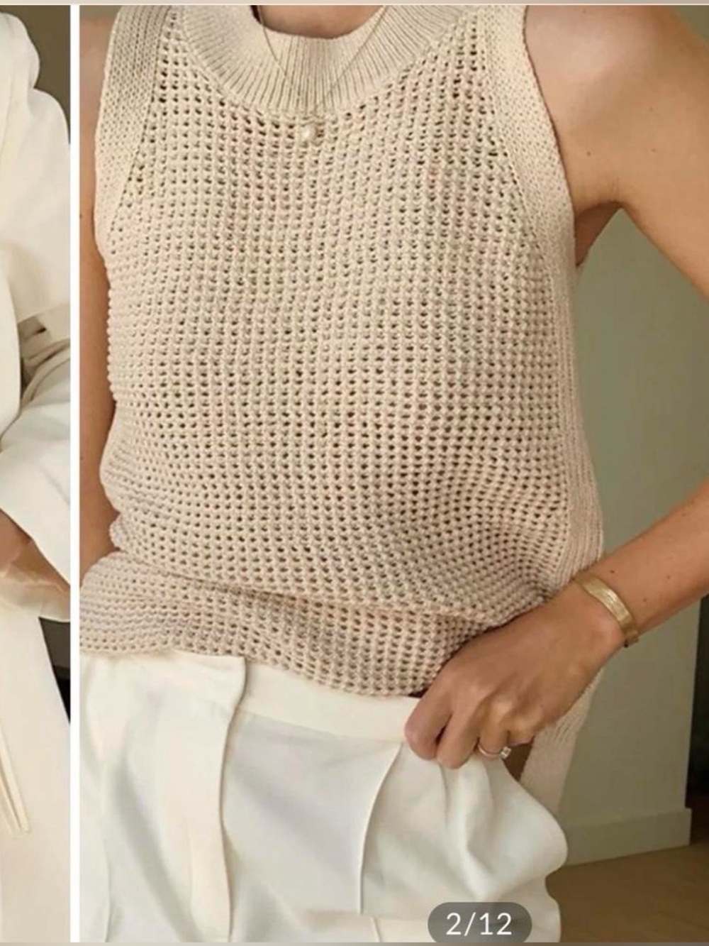 Commense Open-Weave Sleeveless Tank in Light Beige